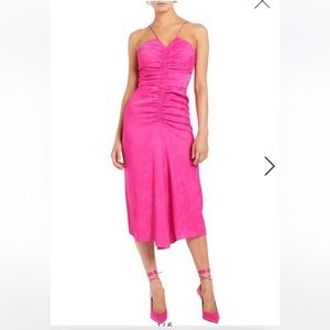 NWT Rebecca Vallance bright pink Theresa center ruched Jacquard midi dress sz 6